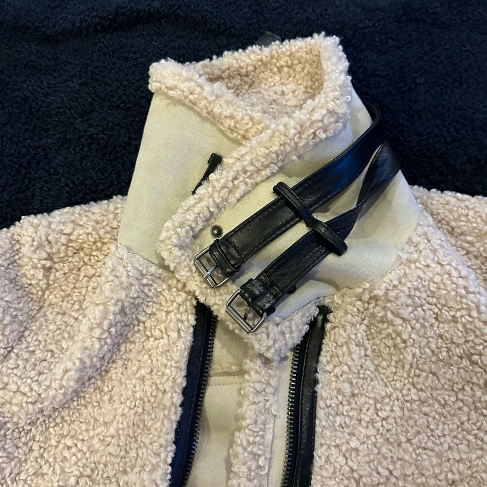 Zara Sherpa Teddy Aviator Moto Jacket